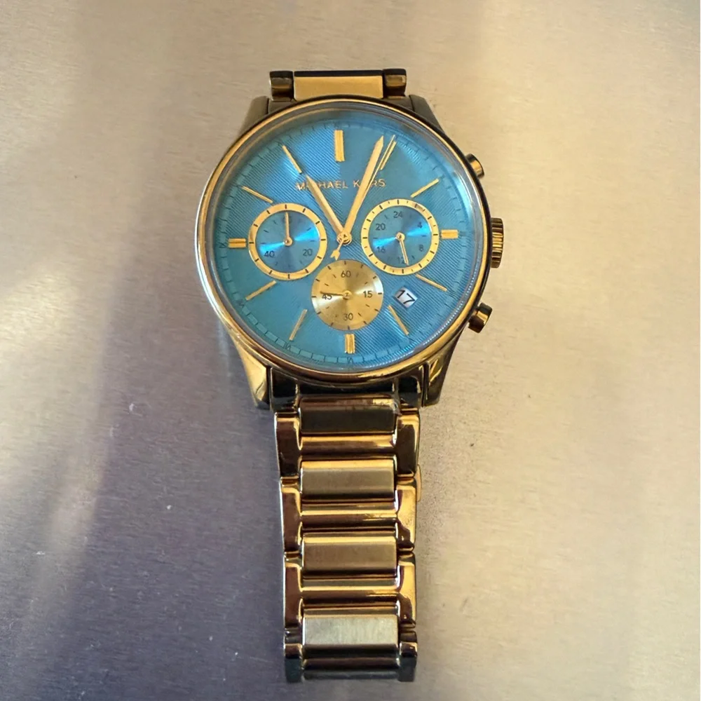 Gold-Tone Men’s Chronograph Watch with Blue Dial